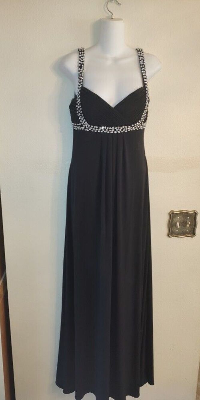 Womens JS BOUTIQUE Beaded Waist Party Cocktail Long Black Dress Size 6 See desc
